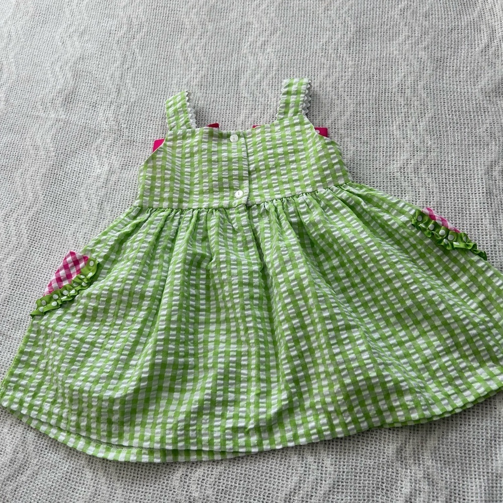 Bonnie Jean Watermelon Green Sheer sucker Checkered Dress Pink Accents 4T - Picture 2 of 6